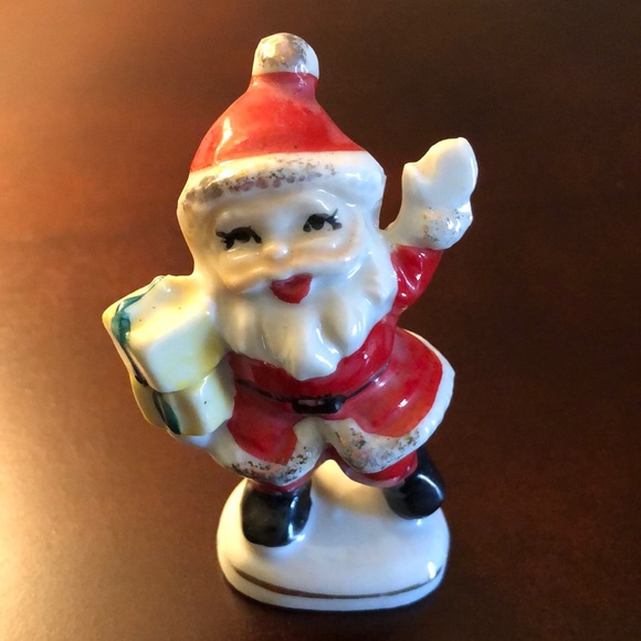 Estate Vintage Ceramic Hand Painted Waving Santa Claus With Gifts Figurine Japan - Picture 1 of 8